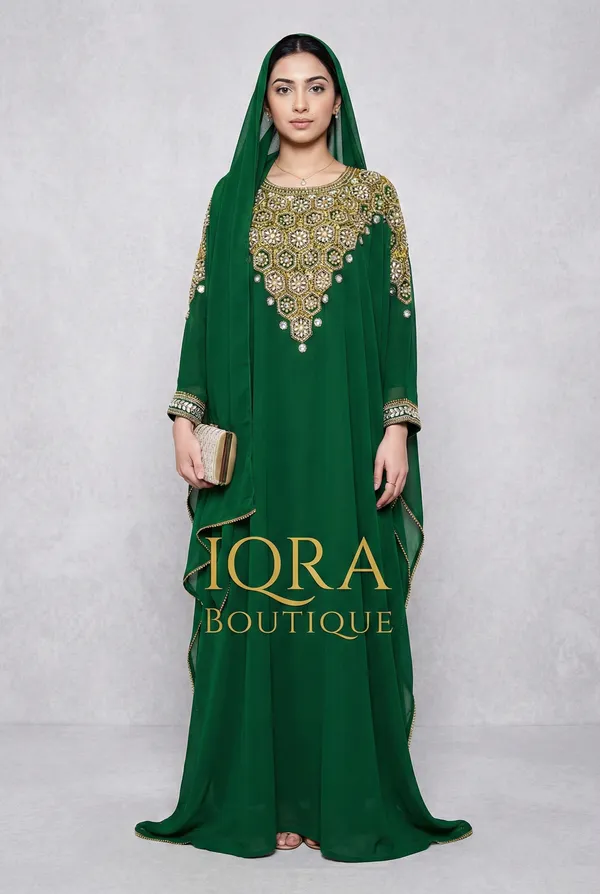 Green_Georgette_Kaftan_Abaya_With_Hijab_For_Women
