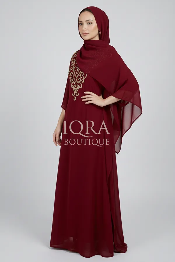 Maroon_Georgette_Abaya_Set_With_Hijab_For_Women