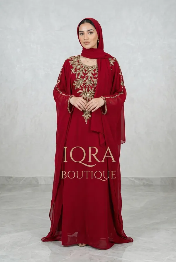 Maroon_Georgette_Kaftan_Abaya_Set_For_Women