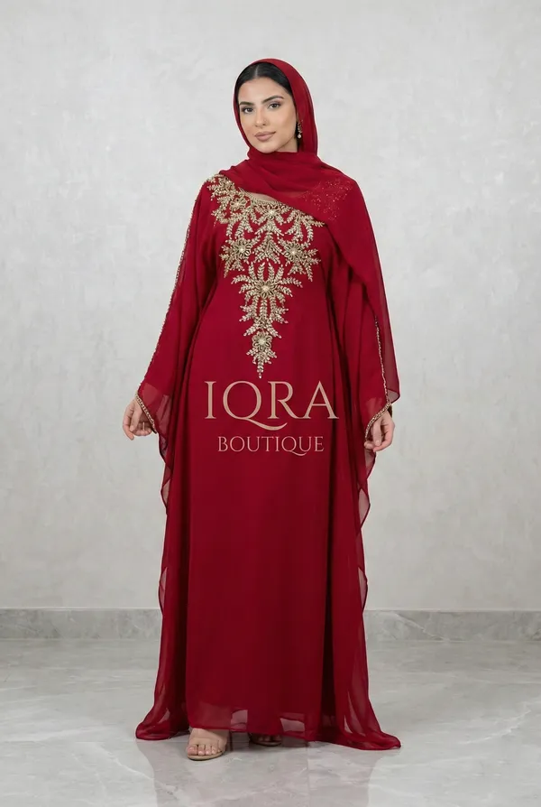 Maroon_Georgette_Kaftan_Abaya_Set_For_Women