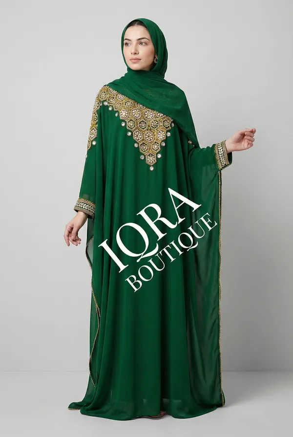 Green_Georgette_Kaftan_Abaya_With_Hijab_For_Women