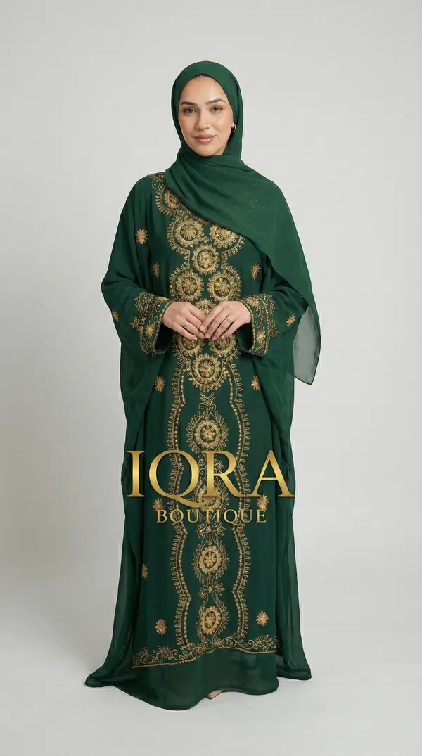 Bottle_Green_Georgette_Kaftan_For_Women