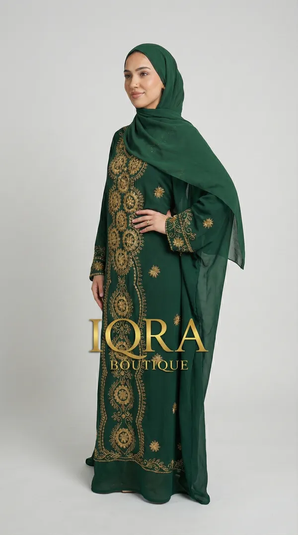 Bottle_Green_Georgette_Kaftan_For_Women