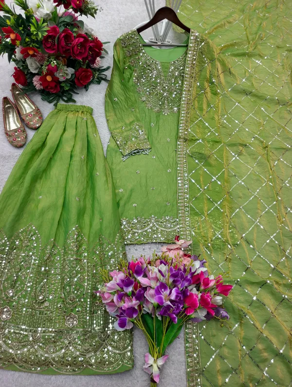Women's_Embroidered_Fendy_Silk_Sharara_Suit_Set_-_Mustard_Gold_(3-Piece:_Kurta,_Palazzo_&_Dupatta)