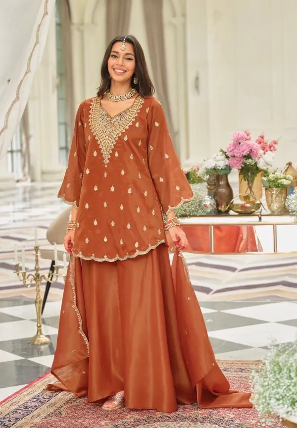 Rust_Orange_Embroidered_Sharara_Suit_Set_with_Dupatta