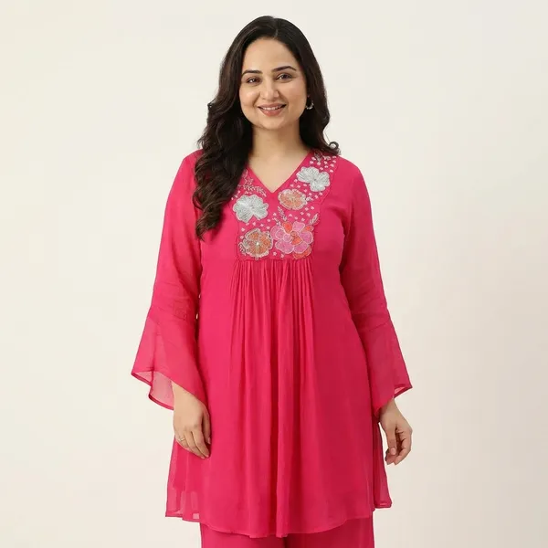 Vibrant_Pink_Embroidered_Kurti_Set_with_Floral_Detailing
