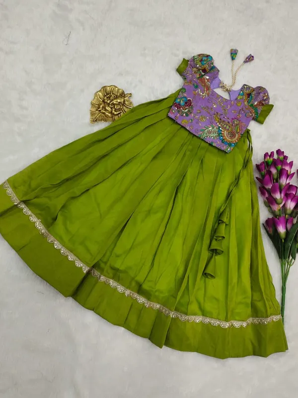Parrot_Green_Lehenga_with_Lavender_Embroidered_Blouse