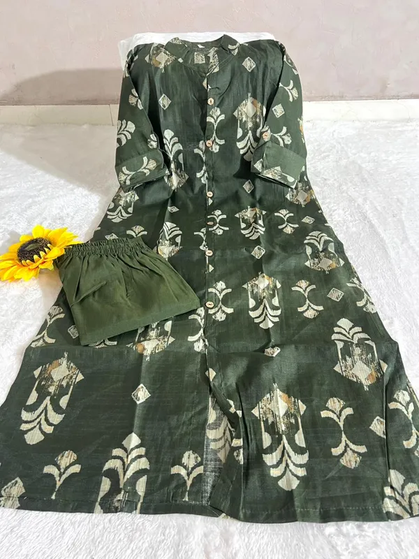 Green_Floral_Print_Cotton_Kurta_Set_with_Matching_Shorts