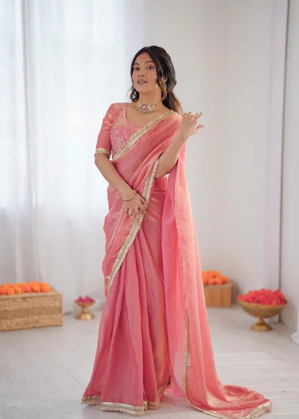 Pink_Embroidered_Saree_with_Golden_Border_and_Designer_Blouse