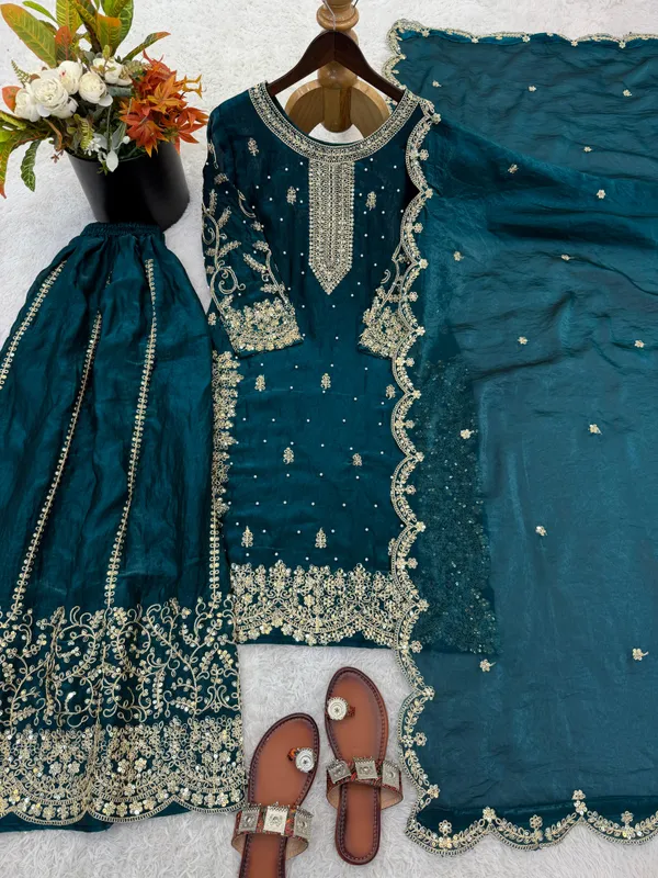 Teal_Embroidered_Sharara_Suit_Set_with_Dupatta_-_Pakistani/Indian_Ethnic_Wear