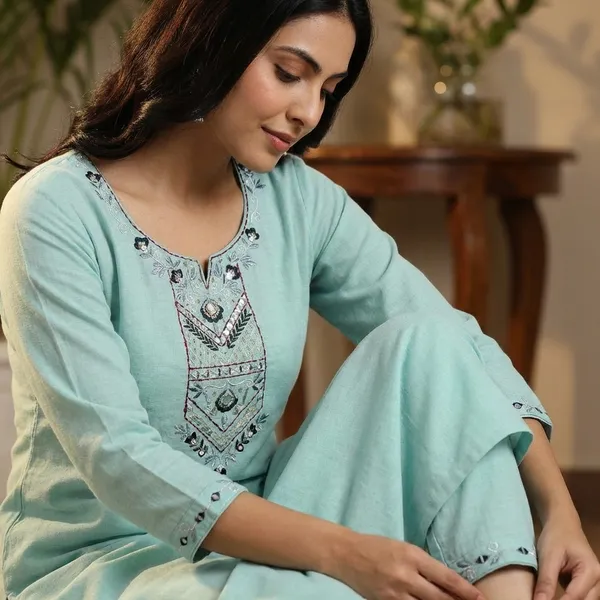 Turquoise_Blue_Embroidered_Cotton_Kurta_Pajama_Set_for_Men