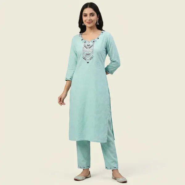 Turquoise_Blue_Embroidered_Cotton_Kurta_Pajama_Set_for_Men