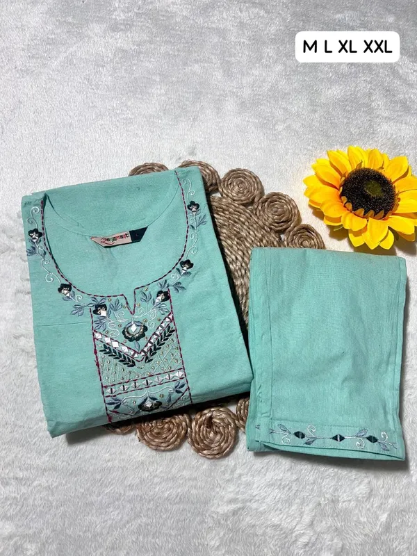 Turquoise_Blue_Embroidered_Cotton_Kurta_Pajama_Set_for_Men