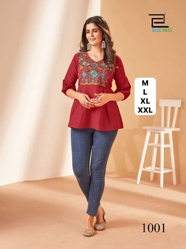 Maroon_Embroidered_Flared_Tunic_Top_for_Women
