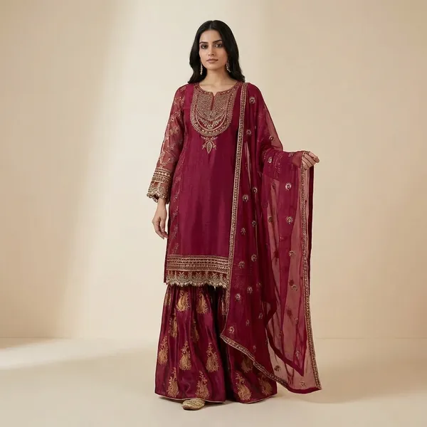 Ethnic_Red_Gharara_Suit_Set_with_Gold_Embroidery