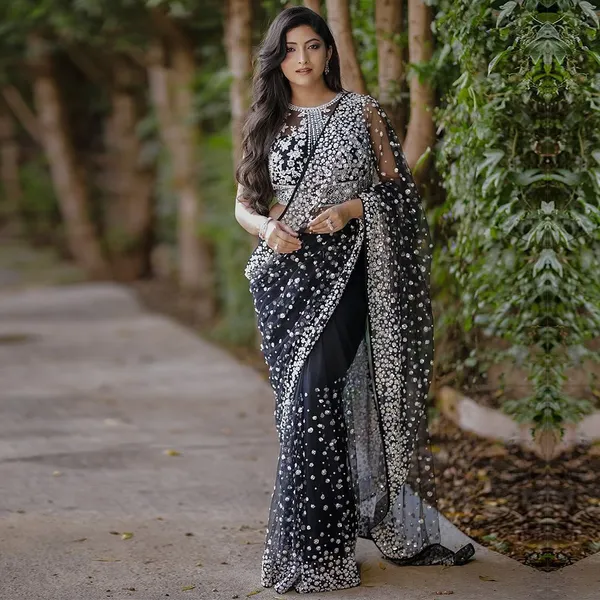 Black_Net_Saree_with_Silver_Sequin_Border_and_Polka_Dots