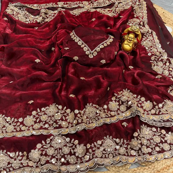 Luxurious_Maroon_Velvet_Saree_with_Golden_Embroidered_Border