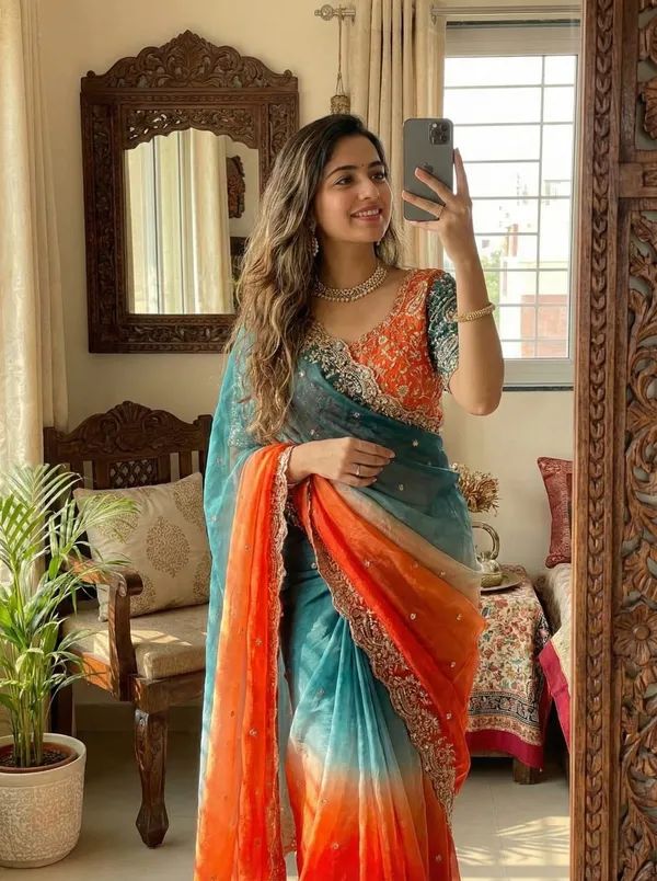 Tri-Color_Ombre_Saree_with_Embellished_Border_and_Blouse