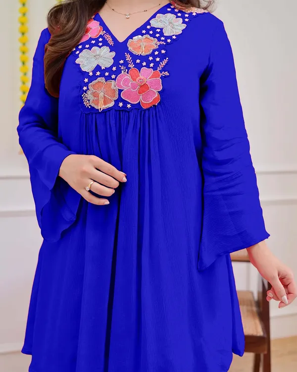 Royal_Blue_Floral_Embroidered_Kurti_for_Women