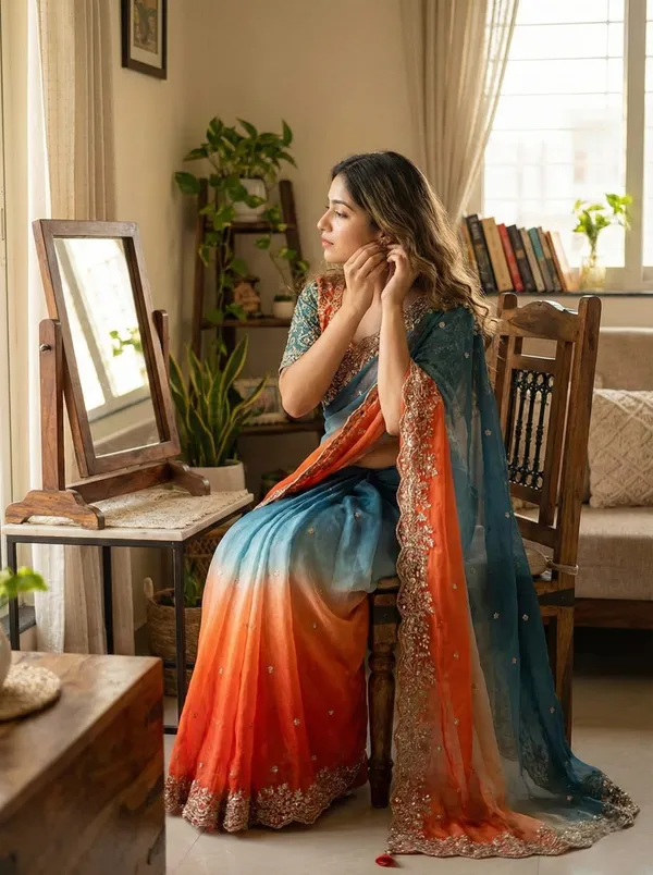 Tri-Color_Ombre_Saree_with_Embellished_Border_and_Blouse