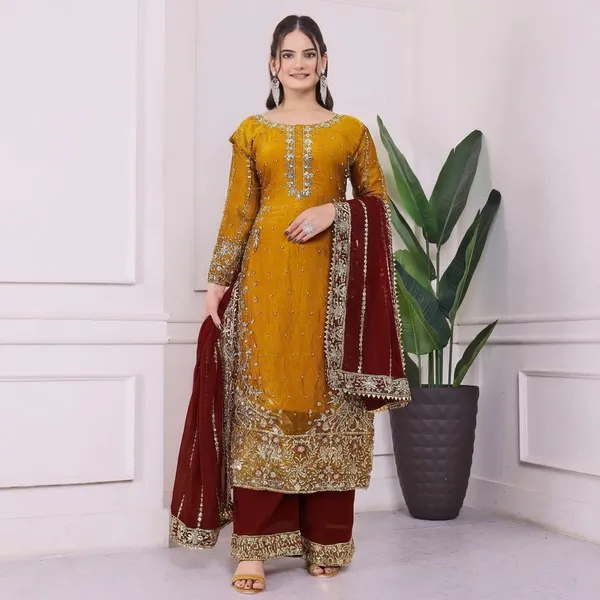 Mustard_Yellow_Embroidered_Kurta_with_Maroon_Palazzo_and_Dupatta_Set