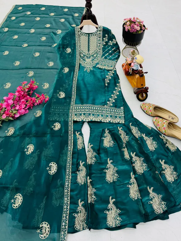Teal_Green_Embroidered_Lehenga_Choli_Set_with_Dupatta