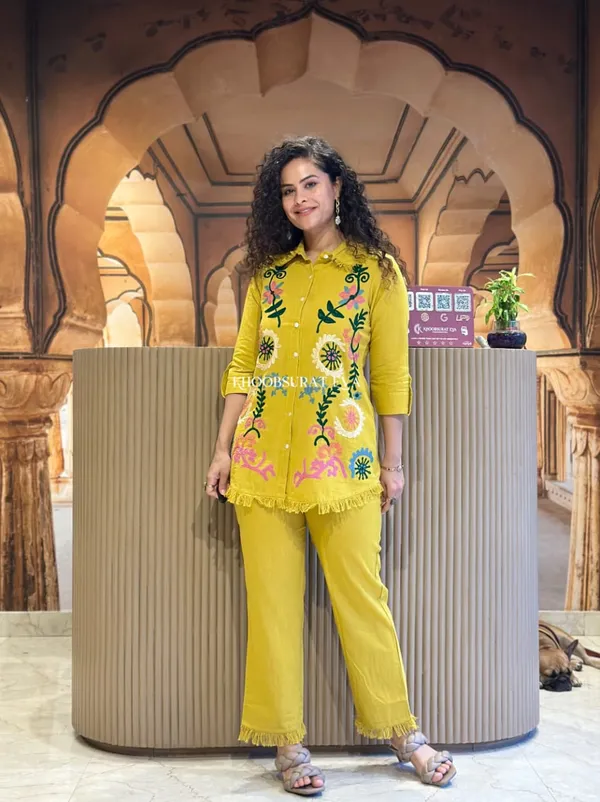 Yellow_Embroidered_Button-Down_Kurta_with_Matching_Pants_Set