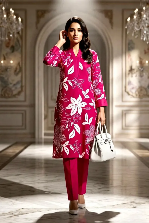 Magenta_Floral_Print_Kurti_with_Matching_Pants_Set