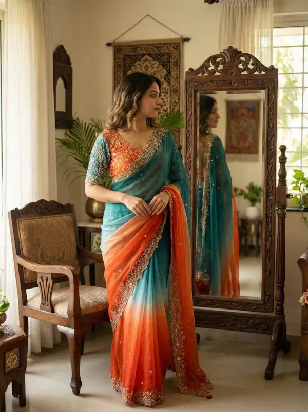 Tri-Color_Ombre_Saree_with_Embellished_Border_and_Blouse