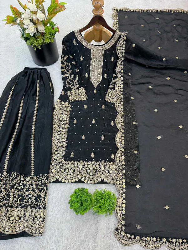 Black_Georgette_Sharara_Suit_Set_with_Gold_Embroidery_and_Dupatta