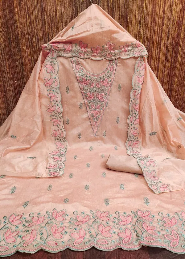 Peach_Embroidered_Unstitched_Suit_Set_with_Floral_Thread_Work
