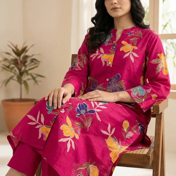 Vibrant_Floral_Print_Ethnic_Dress_Set_with_Matching_Shorts