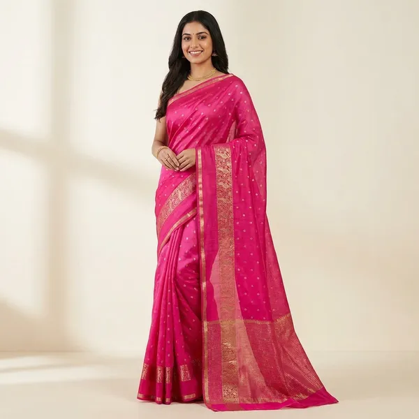 Rani_Pink_Pure_Silk_Saree_with_Golden_Zari_Weaving_and_Butti_Work