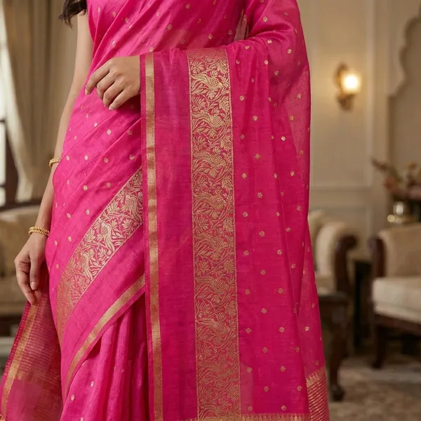 Rani_Pink_Pure_Silk_Saree_with_Golden_Zari_Weaving_and_Butti_Work