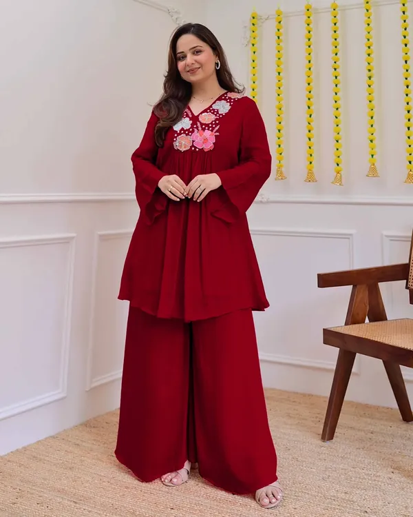 Maroon_Floral_Embroidered_Kurta_Palazzo_Set