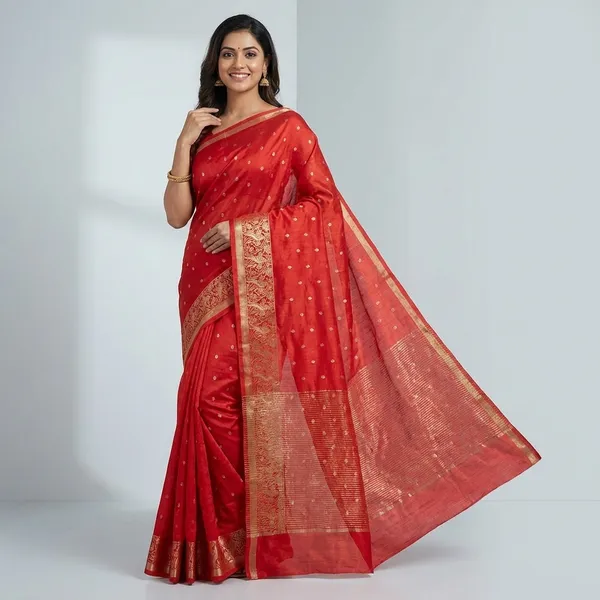Red_Silk_Saree_with_Golden_Zari_Border_and_Silver_Buti_Work