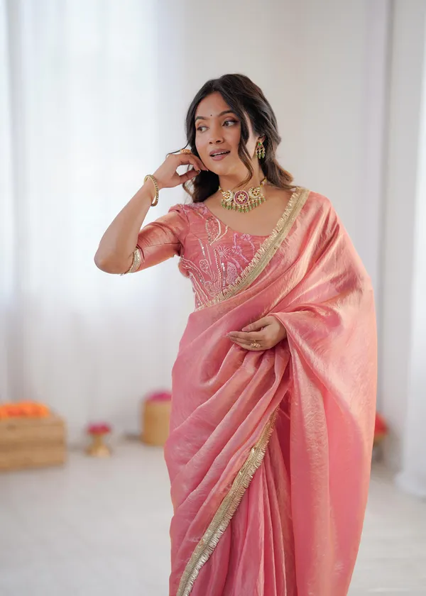 Pink_Embroidered_Saree_with_Golden_Border_and_Designer_Blouse