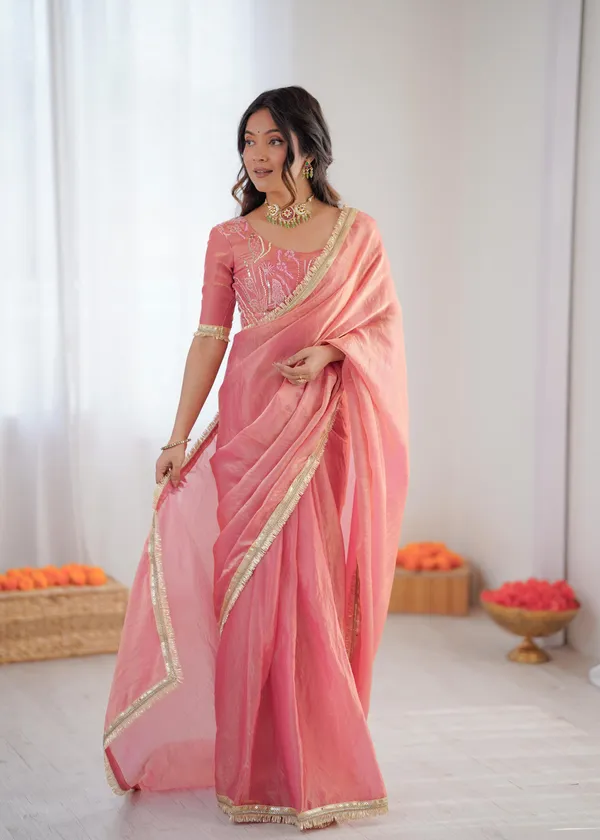 Pink_Embroidered_Saree_with_Golden_Border_and_Designer_Blouse