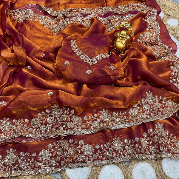 Maroon_Silk_Saree_with_Heavy_Golden_Embroidered_Border_and_Blouse