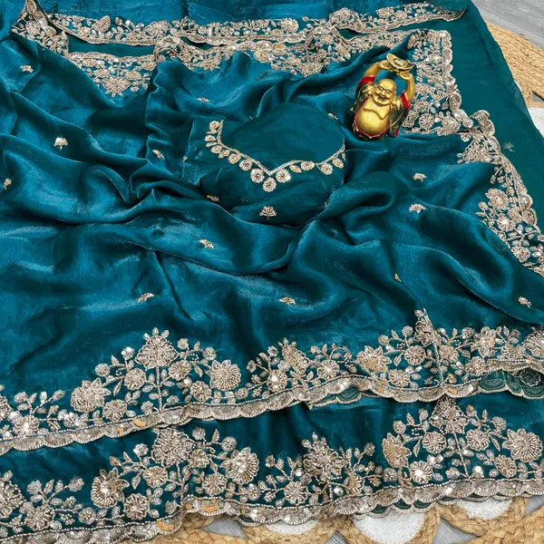 Teal_Blue_Embellished_Saree_with_Heavy_Border_Work