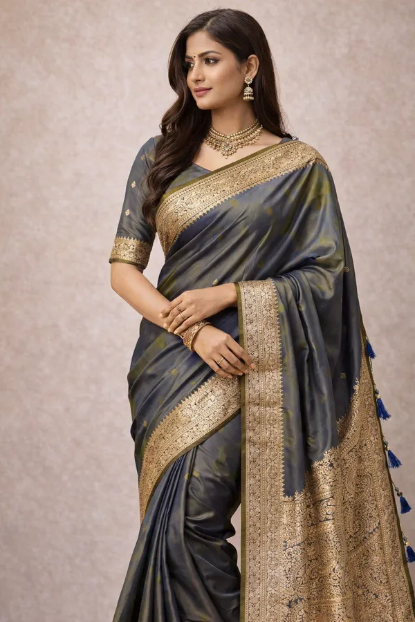Elegant_Blue_Banarasi_Silk_Saree_with_Golden_Zari_Border