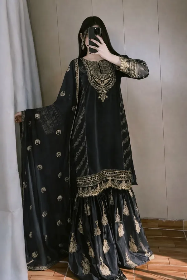 Black_Embroidered_Sharara_Suit_Set_with_Gold_Detailing