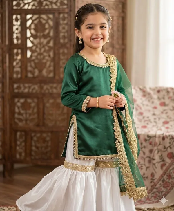 Girls_Green_Kurta_Gharara_Set_with_Dupatta_-_Ethnic_Wear