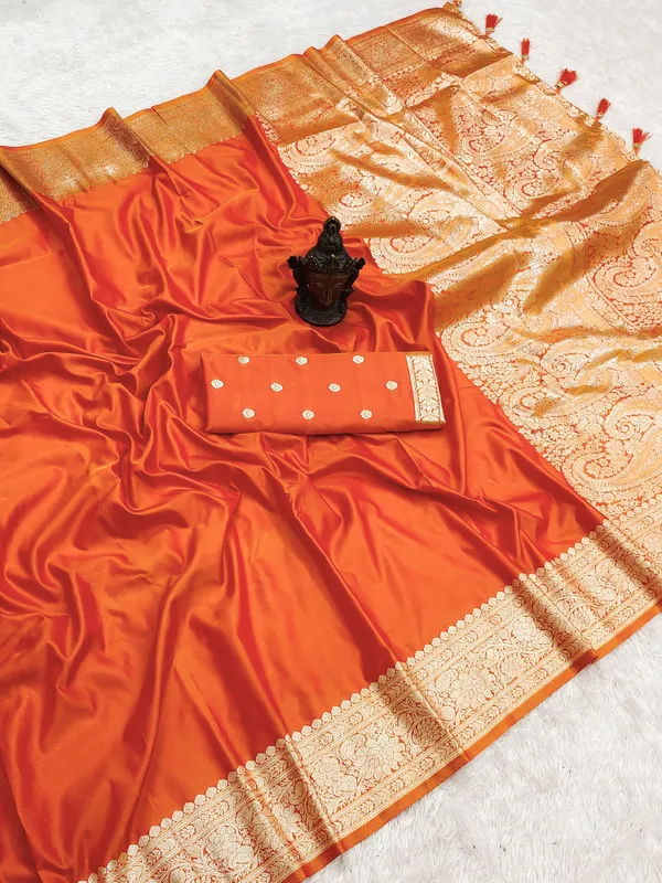 Orange_Banarasi_Silk_Saree_with_Golden_Zari_Border