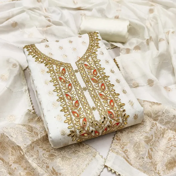 White_Embroidered_Ethnic_Suit_Set_with_Golden_Work_and_Dupatta
