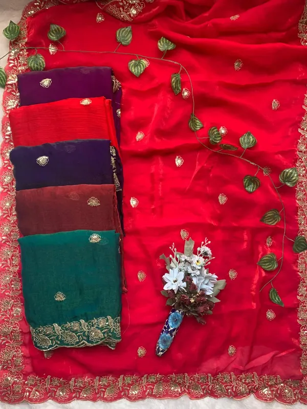 Red_Silk_Saree_with_Embroidered_Blouse_Pieces_-_Traditional_Indian_Wedding_Wear