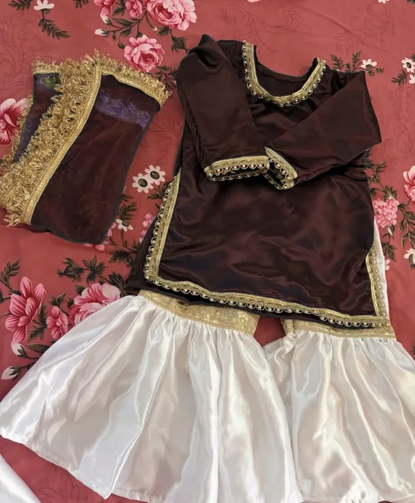 Brown_Kurti_with_Gold_Embellished_Border_and_White_Sharara_Set