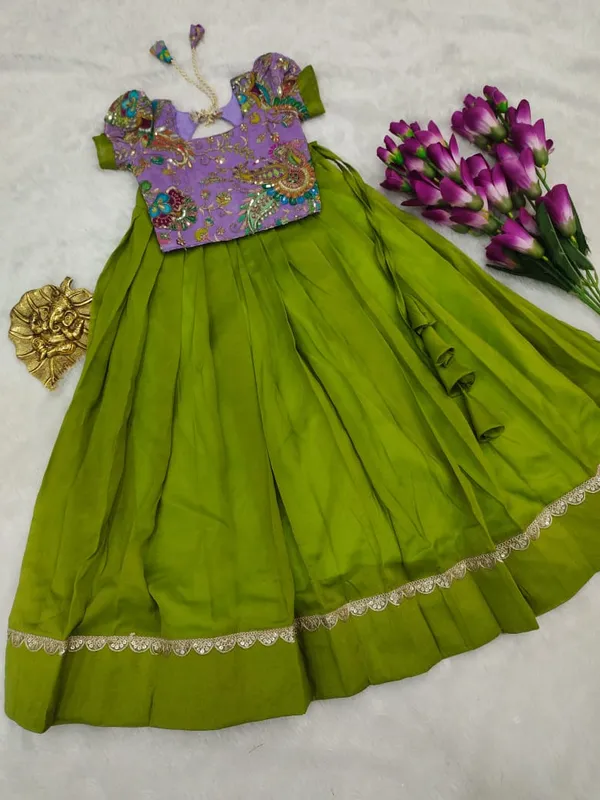 Parrot_Green_Lehenga_with_Lavender_Embroidered_Blouse