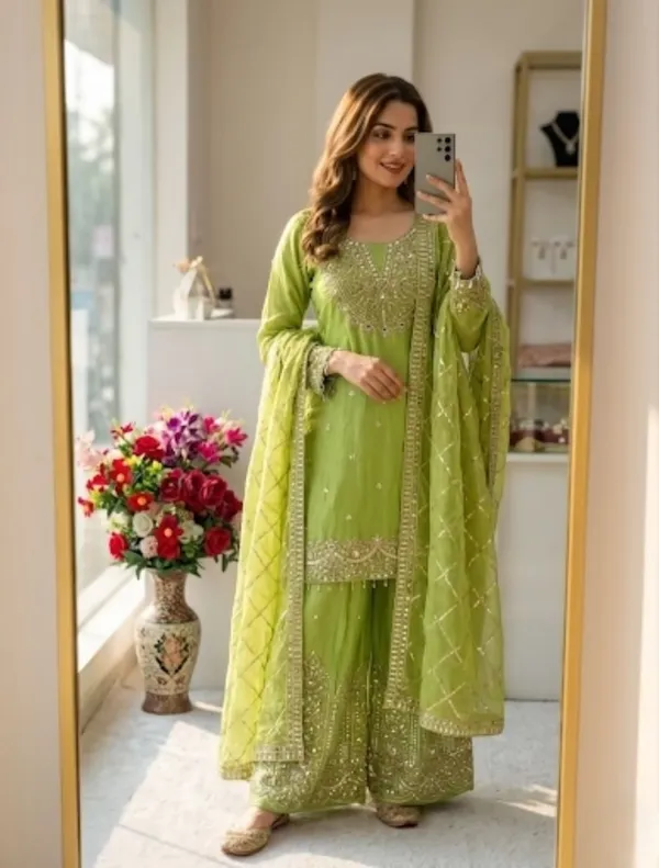 Women's_Embroidered_Fendy_Silk_Sharara_Suit_Set_-_Mustard_Gold_(3-Piece:_Kurta,_Palazzo_&_Dupatta)
