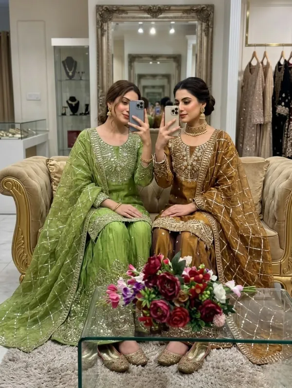Women's_Embroidered_Fendy_Silk_Sharara_Suit_Set_-_Mustard_Gold_(3-Piece:_Kurta,_Palazzo_&_Dupatta)